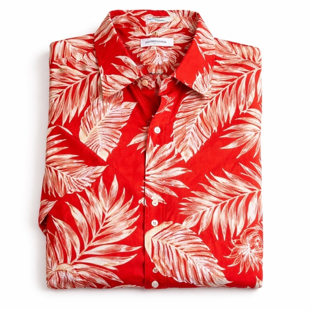 Porter & Ash Linen Cotton Button Front Shirt Tropical Leaf Print Small